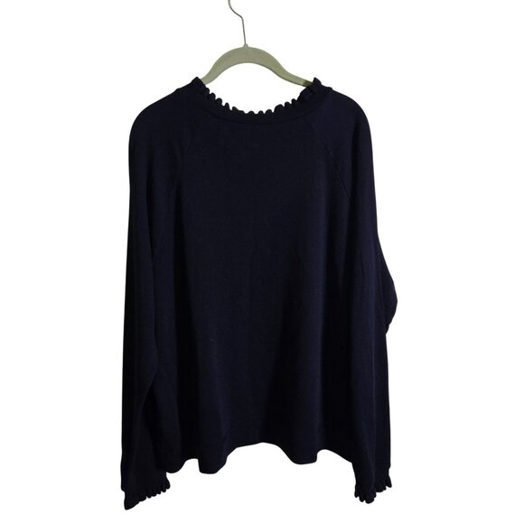 Talbots Ruffle Trim Raglan Sweatshirt Navy Gold Button Detail Size XL - Picture 3 of 7
